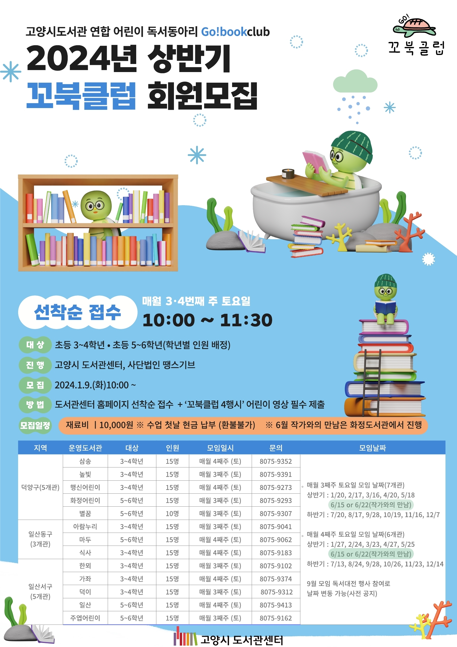 [2024년 상반기] 고양시도서관 연합 어린이 독서동아리 꼬북클럽 회원모집