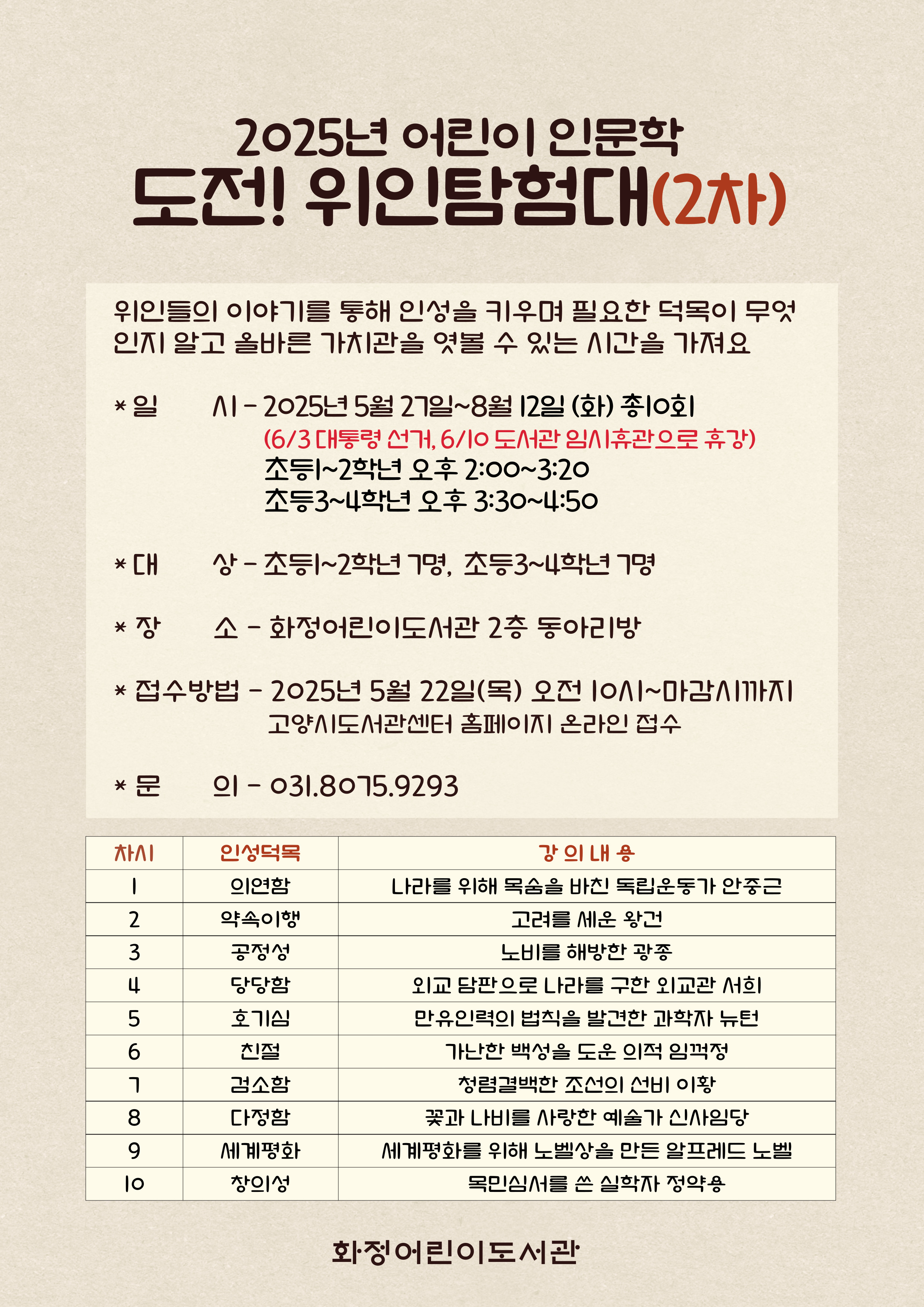 [화정어린이] 어린이 인문학 '도전! 위인탐험대(2차)' - 초등3~4학년